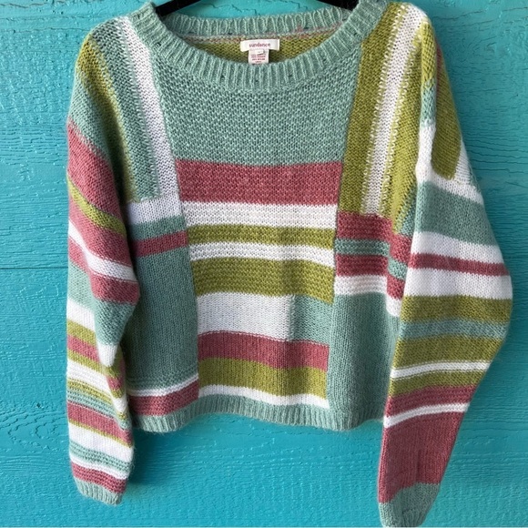 SUNDANCEE DELANEY STRIPED PATCHWORK PULLOVER WOOL SWEATER SIZE LARGE - Picture 1 of 7